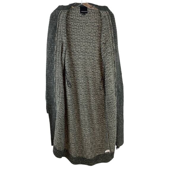 Trouve Gray Acrylic Knit Fringe Trim Long Cardigan Duster Sweater Size Large - Picture 12 of 13